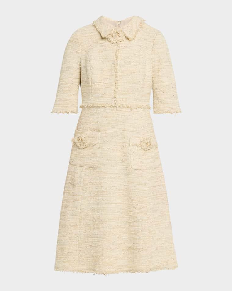 Fringe-Trim Metallic Tweed Dress by RICKIE FREEMAN FOR TERI JON