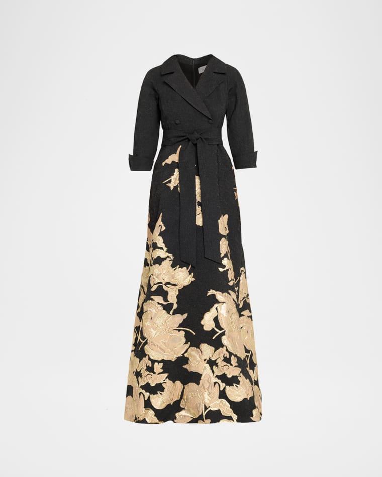 Metallic Floral Jacquard Shirt Gown by RICKIE FREEMAN FOR TERI JON