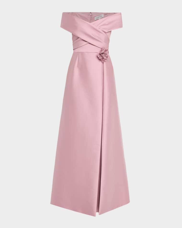 Off-Shoulder Crossover Mikado Gown by RICKIE FREEMAN FOR TERI JON