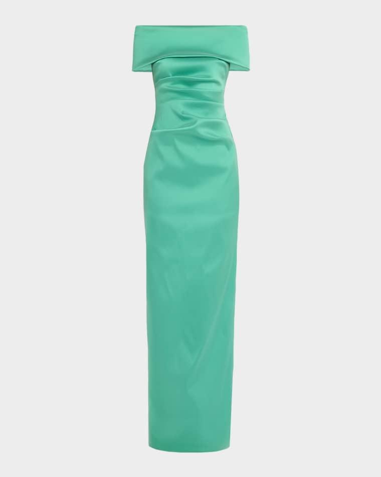 Off-Shoulder Mikado Column Gown by RICKIE FREEMAN FOR TERI JON