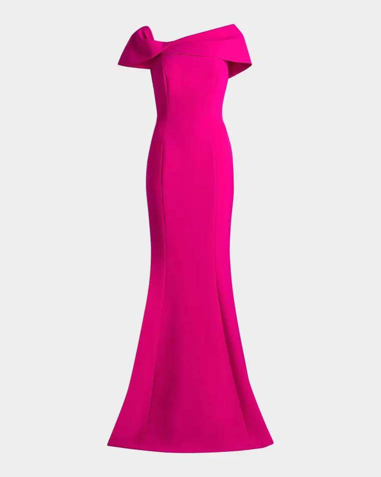 Off-Shoulder Stretch Crepe Mermaid Gown by RICKIE FREEMAN FOR TERI JON