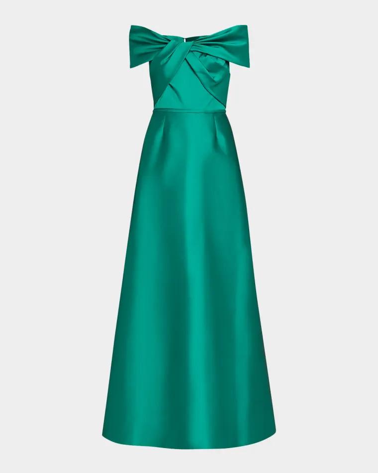 Off-Shoulder Twist Mikado Gown by RICKIE FREEMAN FOR TERI JON
