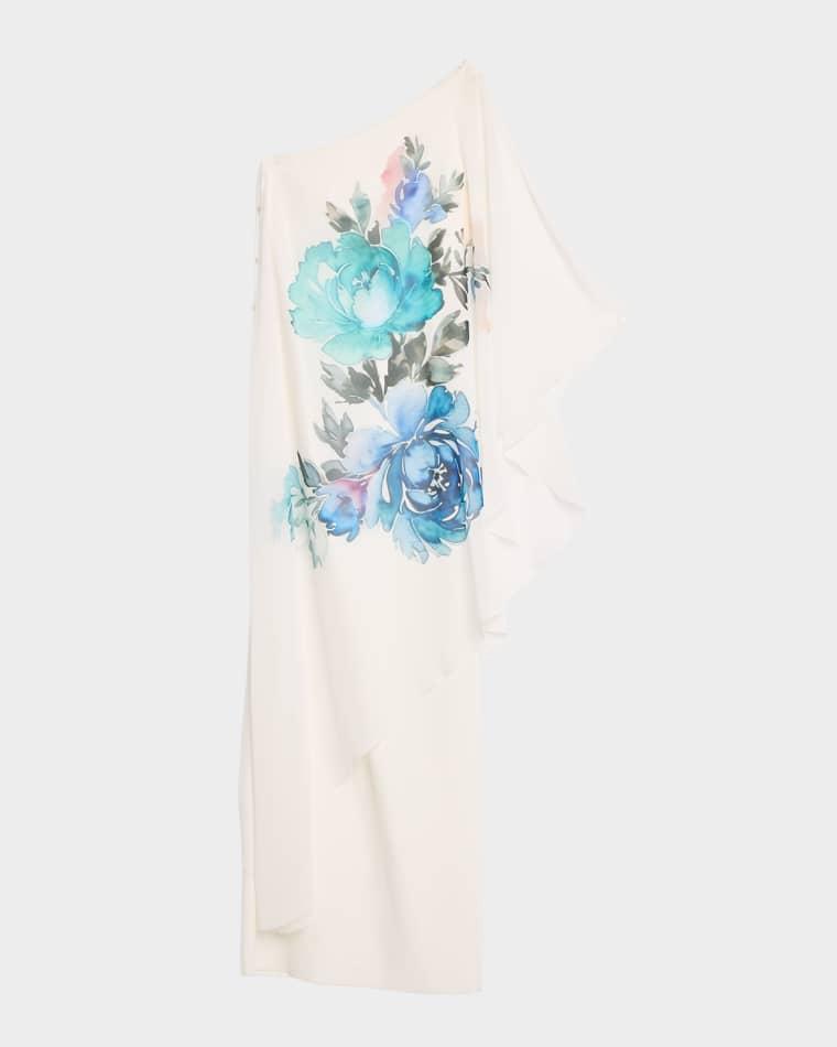 One-Shoulder Chiffon Drape Column Gown by RICKIE FREEMAN FOR TERI JON