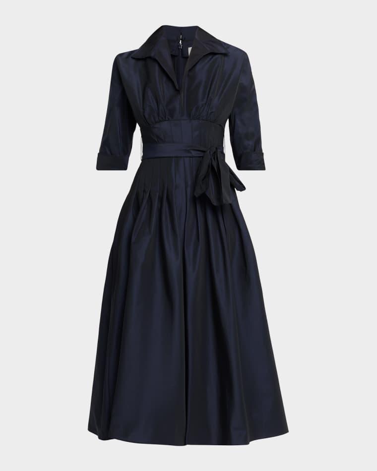 Pleated A-Line Midi Dress by RICKIE FREEMAN FOR TERI JON