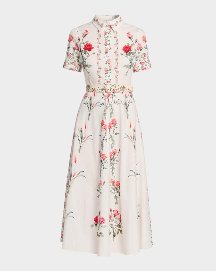 Rose-Print Cotton Collared Shirtdress by RICKIE FREEMAN FOR TERI JON