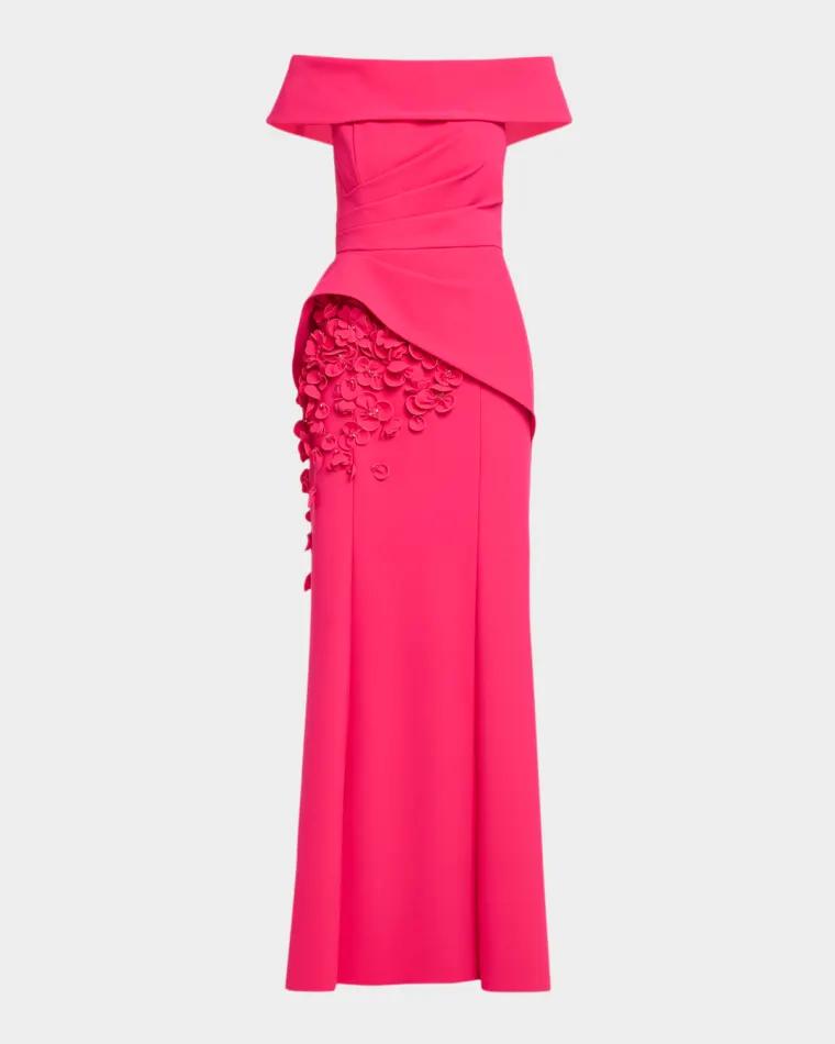 Scuba Off-Shoulder Long Gown by RICKIE FREEMAN FOR TERI JON