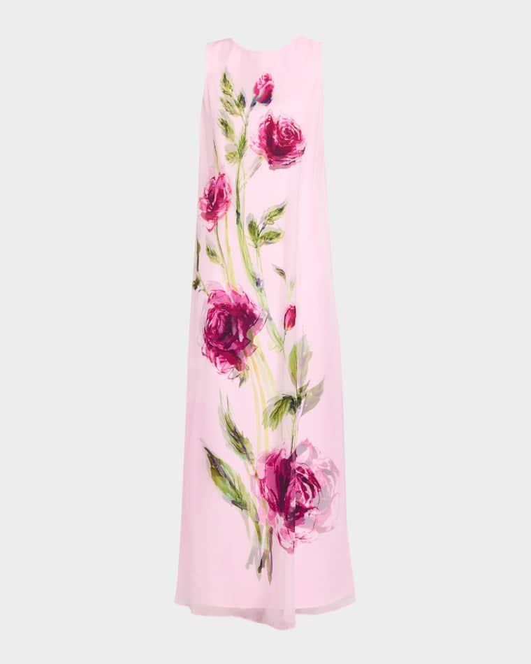 Sleeveless Floral-Print Chiffon & Crepe Gown by RICKIE FREEMAN FOR TERI JON
