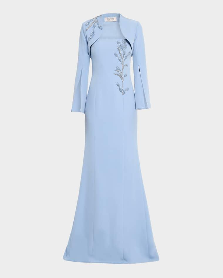 Strapless Beaded Crepe Gown with Bolero by RICKIE FREEMAN FOR TERI JON