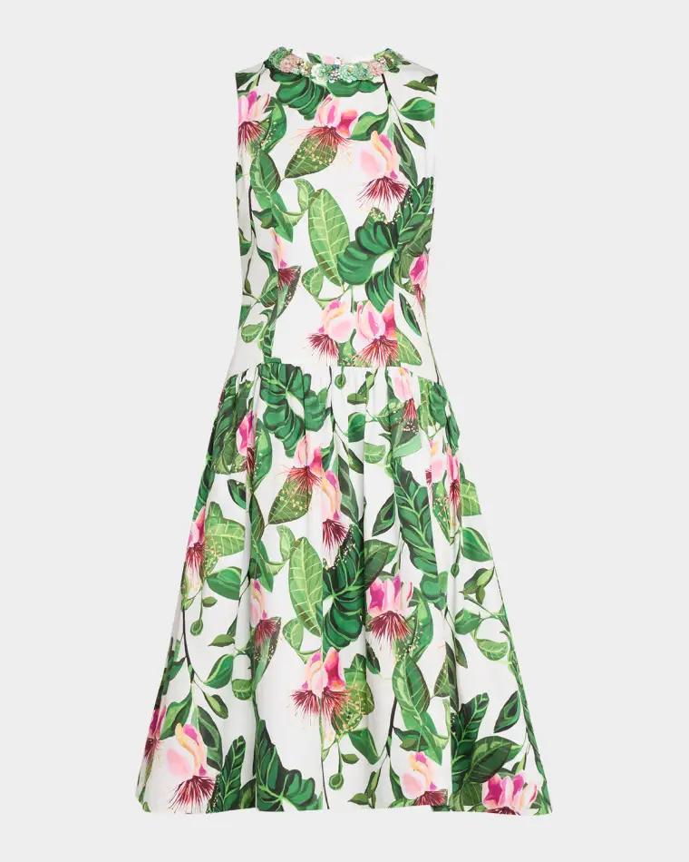 Tropical Floral Cotton Midi Dress by RICKIE FREEMAN FOR TERI JON
