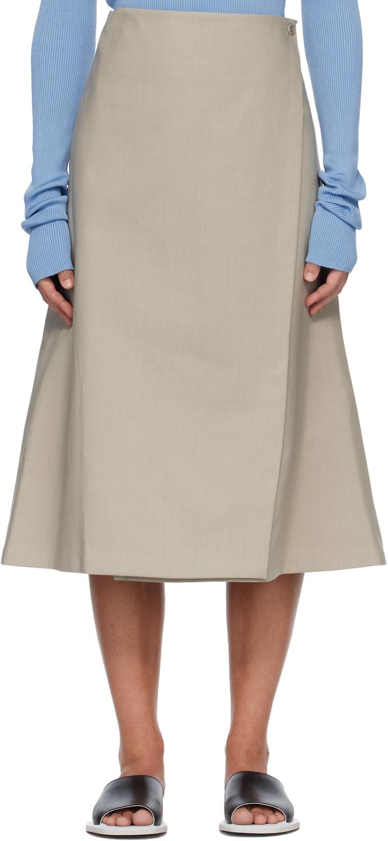 Beige Cotton Bonded Midi Skirt by RIER