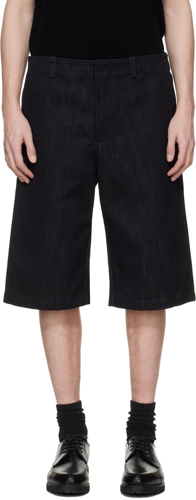 Black Antique Gabardine Shorts by RIER
