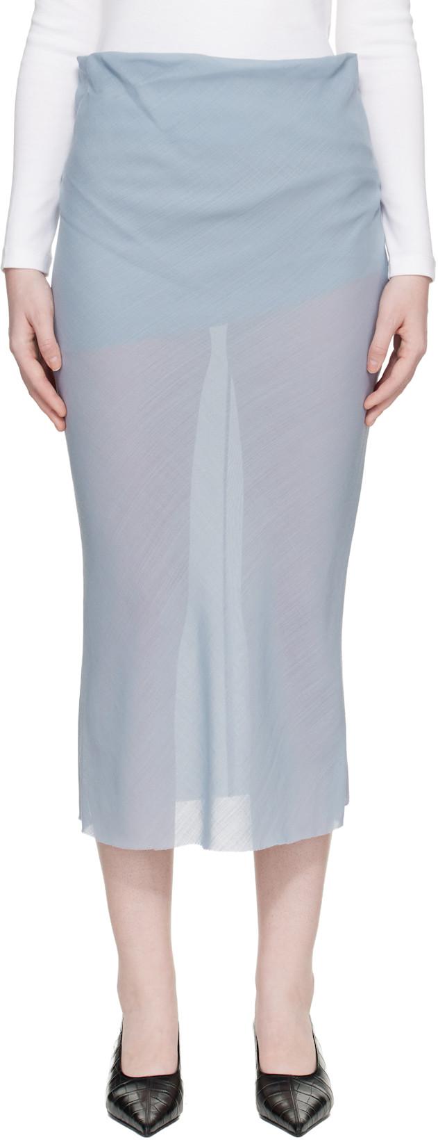 Blue Wool Gaze Draped Midi Skirt by RIER