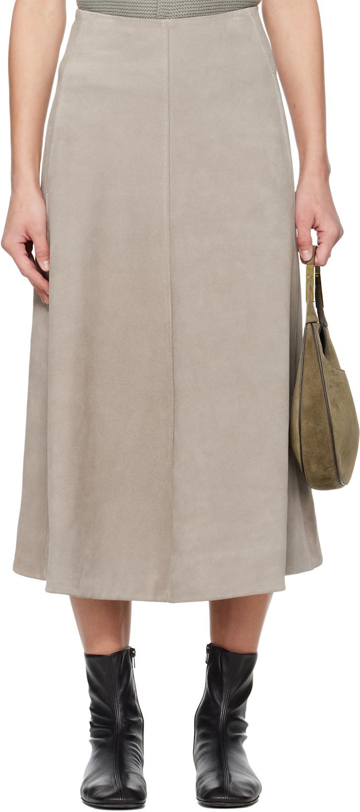 Gray Crust Suede Midi Skirt by RIER