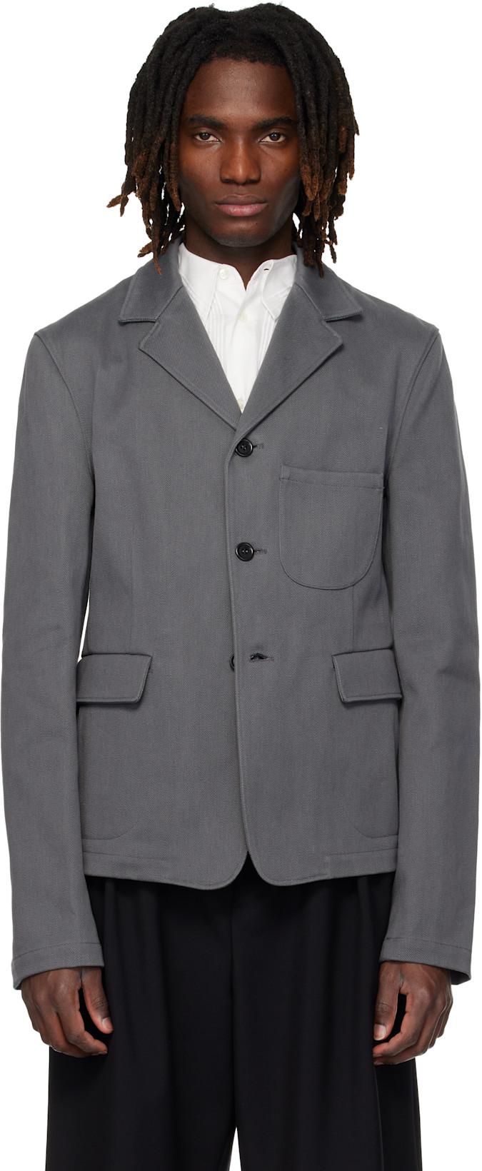 Gray Notched Lapel Denim Blazer by RIER