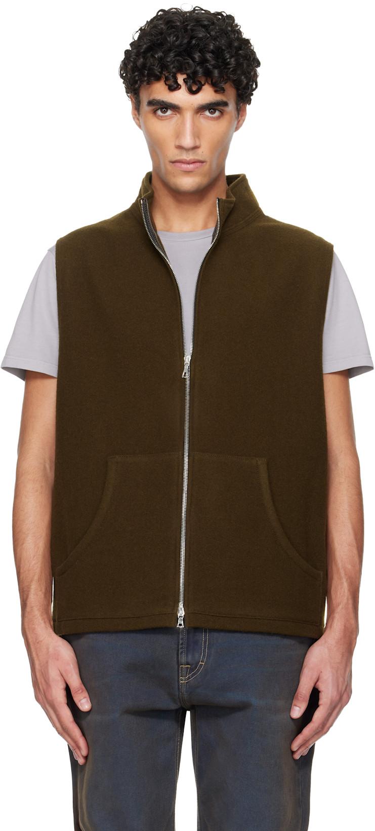 Khaki Fleece Full Zip Vest by RIER