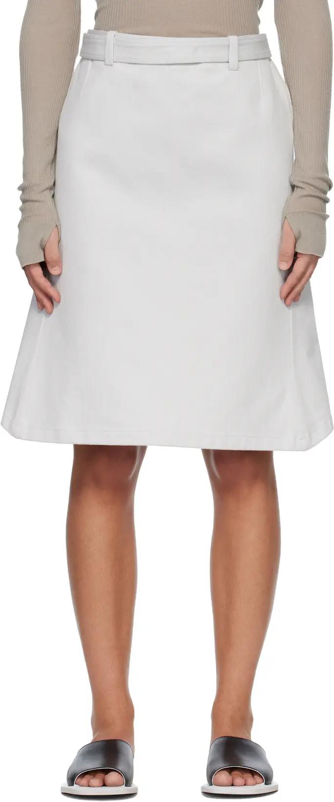 Off-White Gabardine Inox Rustic Midi Skirt by RIER