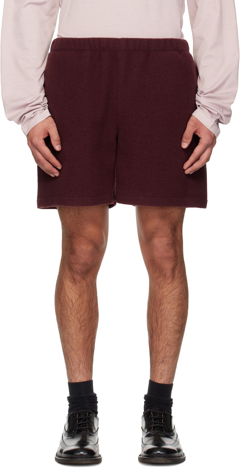 SSENSE Exclusive Burgundy Fleece Shorts by RIER