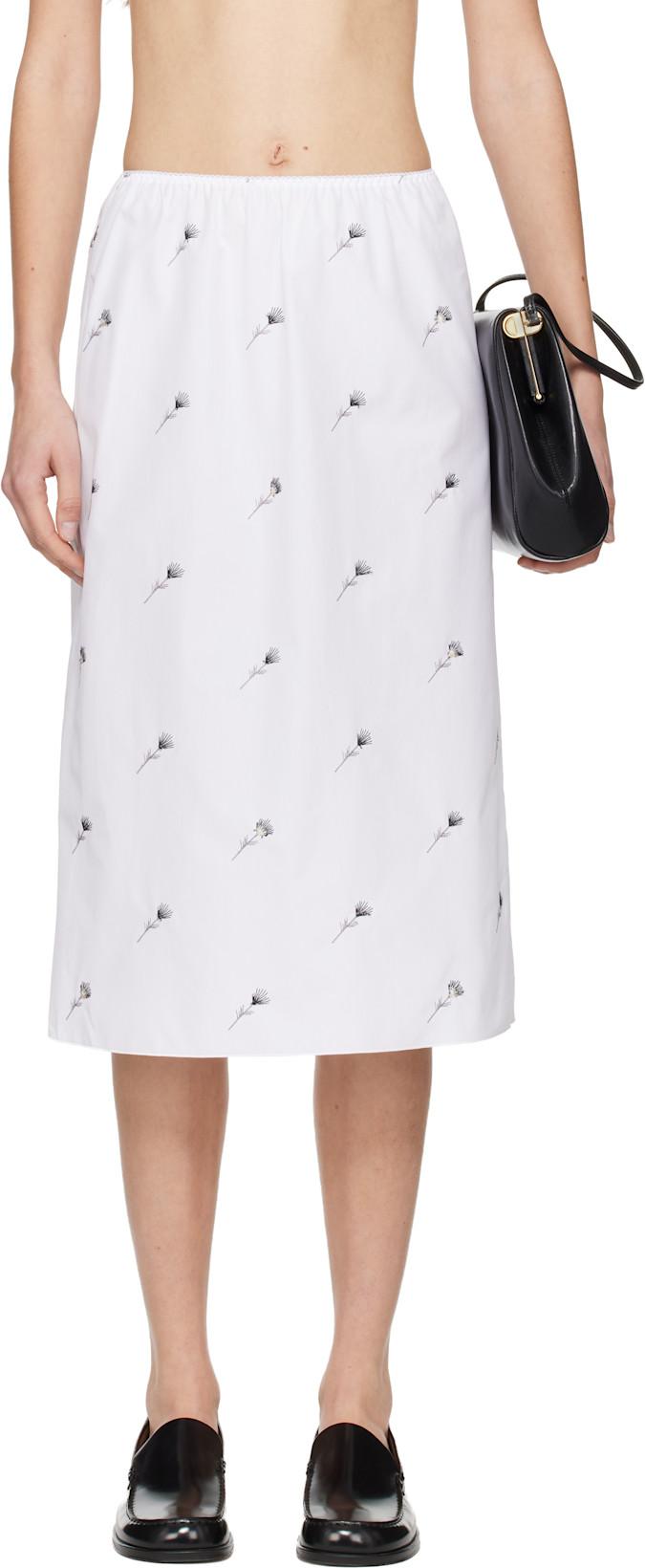 White Pop Flowers Midi Skirt by RIER