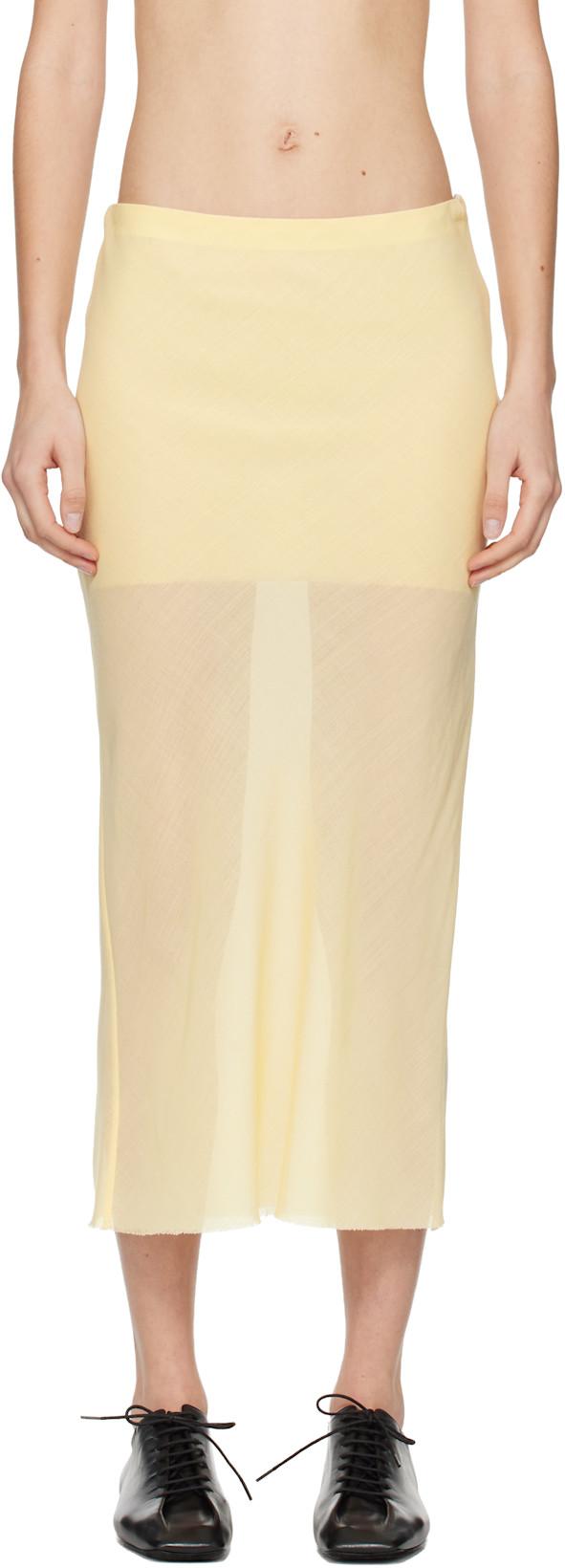 Yellow Wool Gauze Midi Skirt by RIER