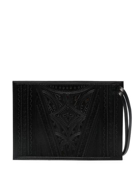 debossed-finish leather messenger bag by RIER