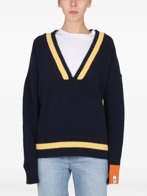 V-neck stripe-detail sweater by RIGHT FOR
