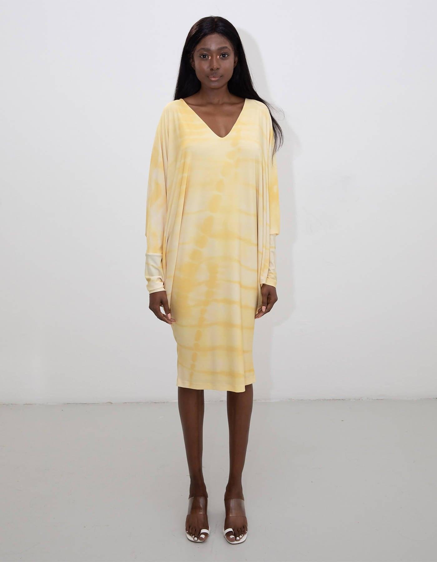 Yellow Shibori Stingray Kaftan Dress by RIONA TREACY
