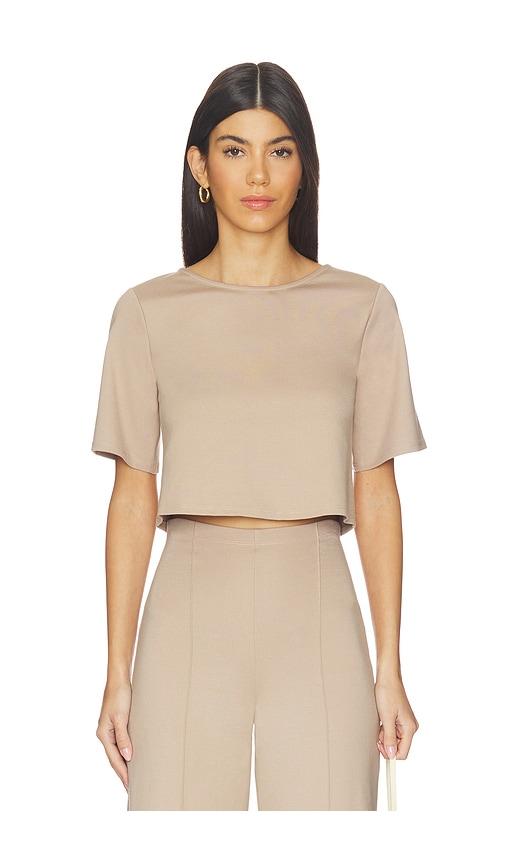 Ripley Rader Ponte Knit Short Sleeve Top in Tan by RIPLEY RADER