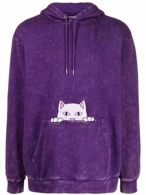 embroidered-cat hoodie by RIPNDIP