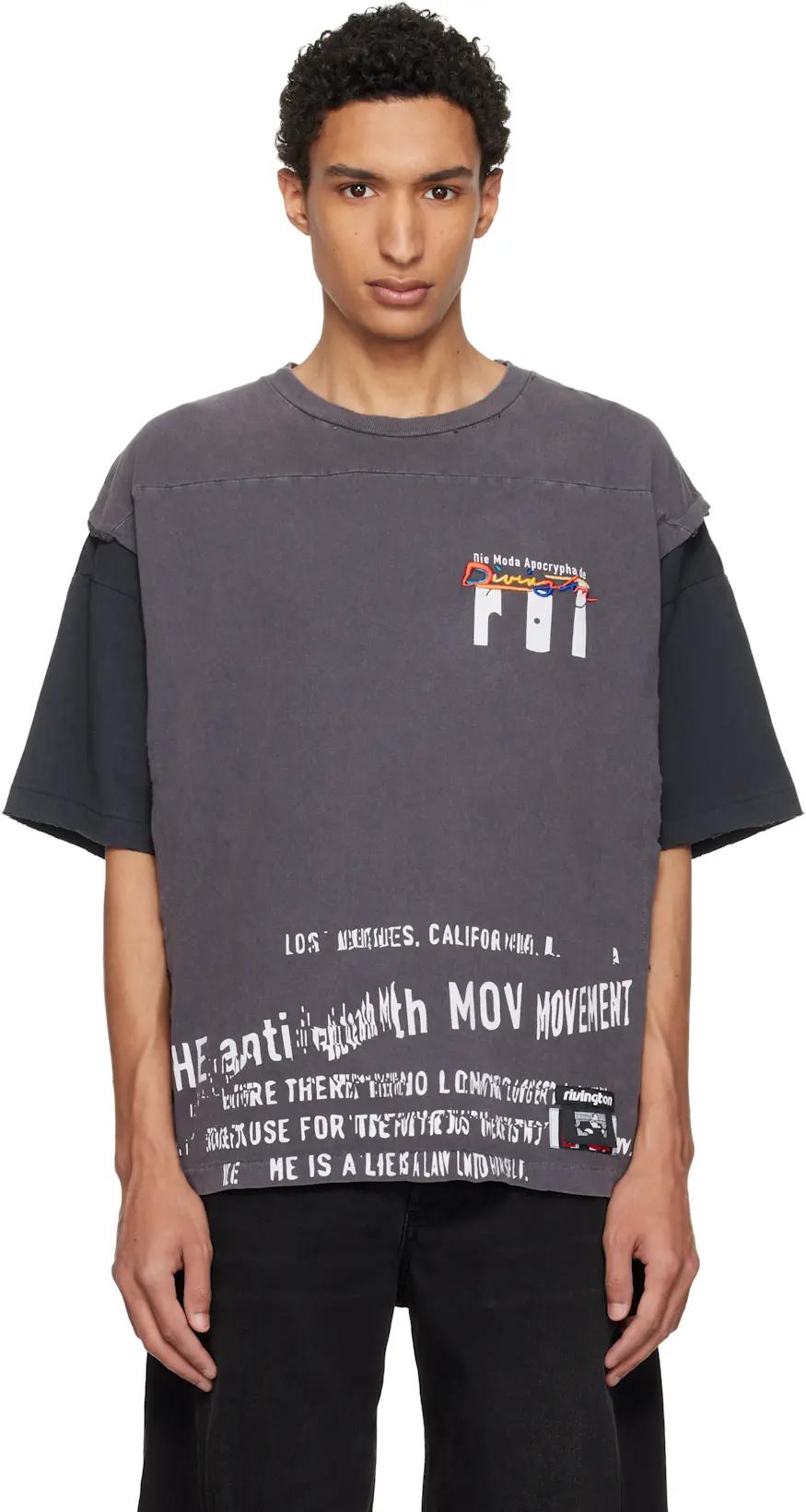 Gray Moda Apocrypha Quad T-shirt by RIVINGTON ROI REBIS