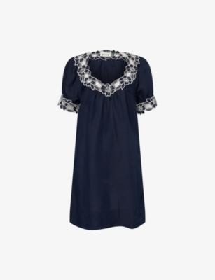 Cristina Floral-Embroidered Linen-Blend Mini Dress by RIXO
