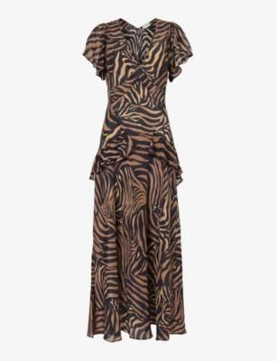 Evie tiger-pattern silk midi dress by RIXO