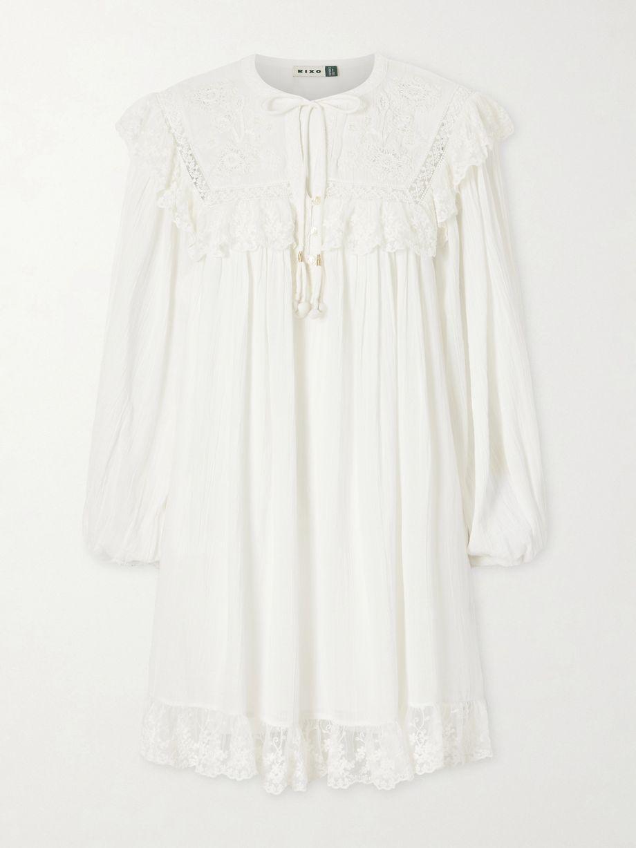 Inez floral-embroidered lace-trimmed cotton mini dress by RIXO