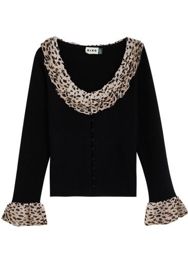 Laurel leopard-trimmed wool cardigan by RIXO