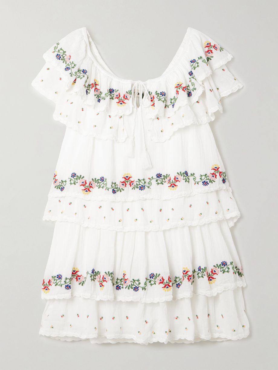 Leilani tiered embroidered cotton-voile mini dress by RIXO
