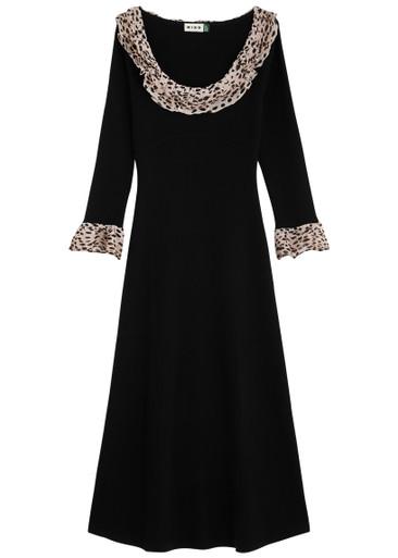 Mika leopard-trimmed wool-blend maxi dress by RIXO