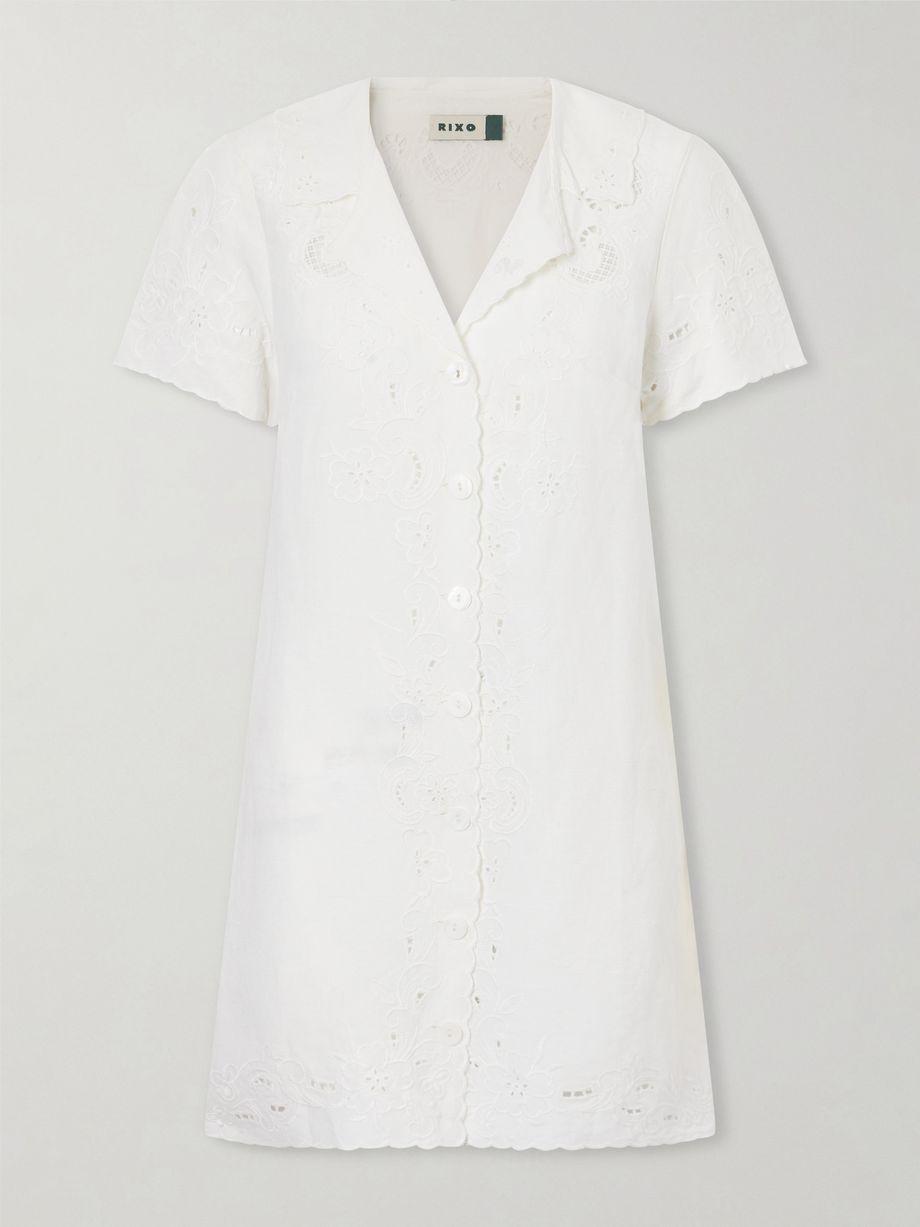 Zayanna broderie anglaise linen-blend mini dress by RIXO