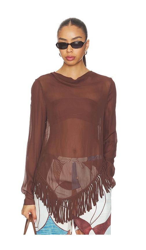 ROAME. Barca Fringe Top in Brown by ROAME.