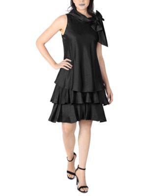 Petite Bow-Neck Tiered-Hem Trapeze Dress by ROBBIE BEE