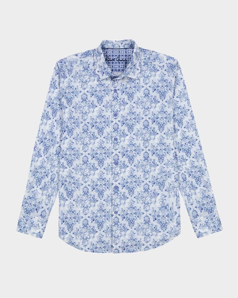 Men's Delancey Damask Stretch Sport Shirt by ROBERT GRAHAM