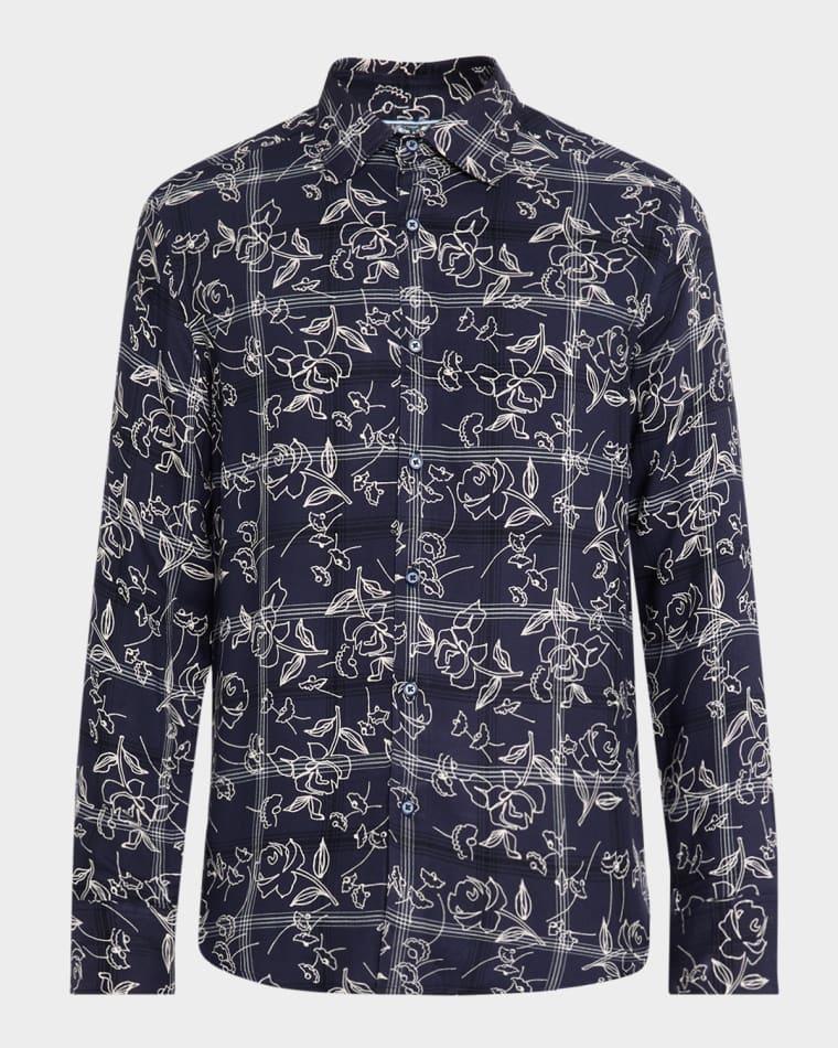 Men's Essex Windowpane Rose Button-Down Shirt by ROBERT GRAHAM