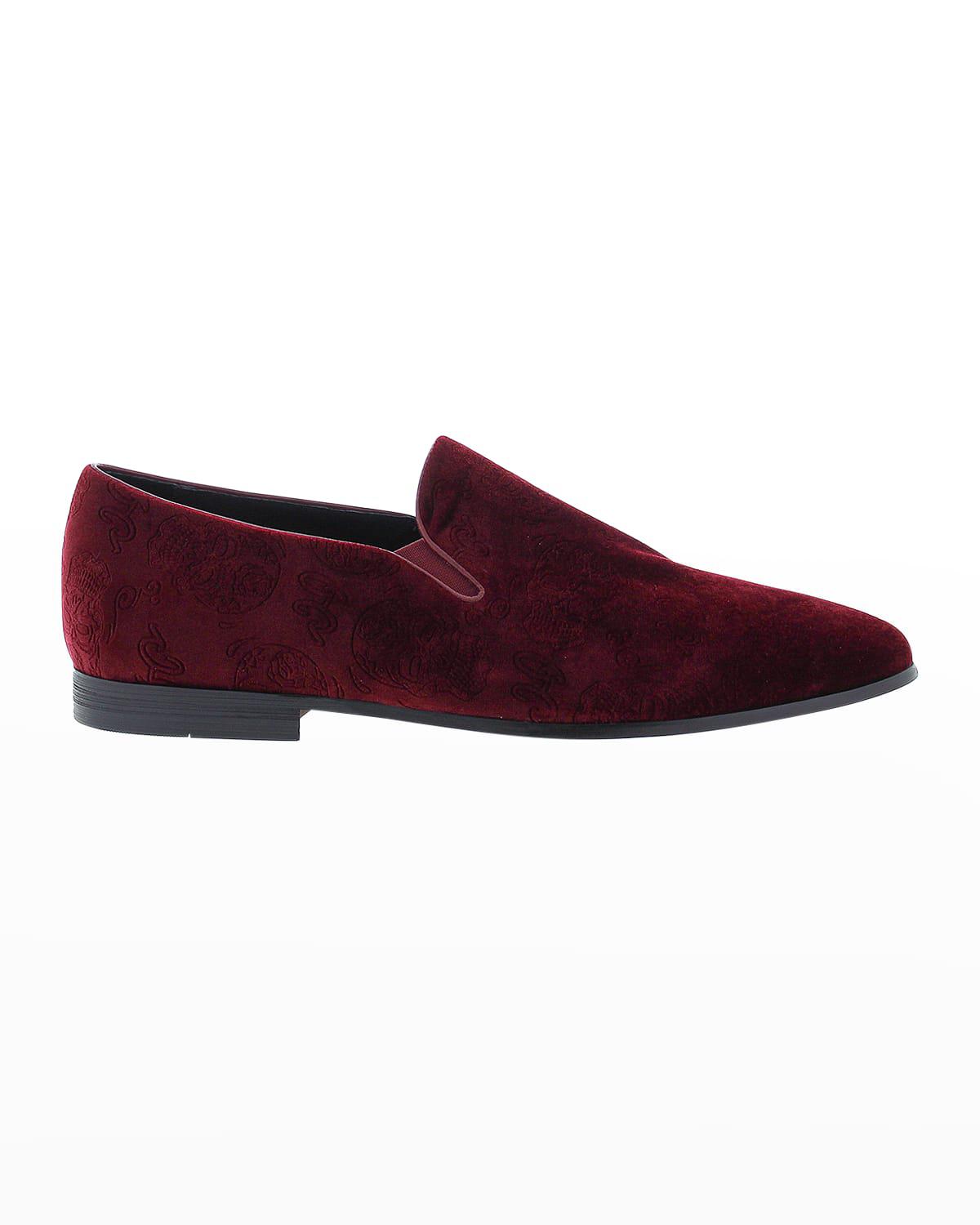 Men's Renegade Skull-Embossed Velvet Loafers by ROBERT GRAHAM