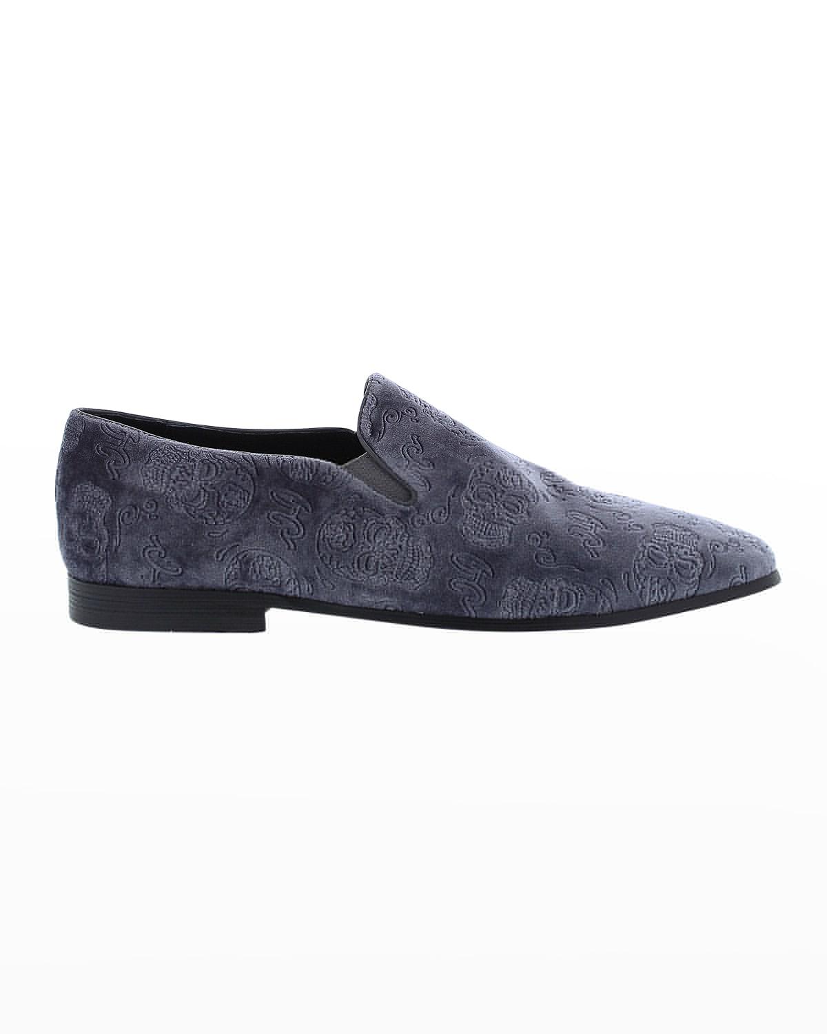 Men's Renegade Skull-Embossed Velvet Loafers by ROBERT GRAHAM
