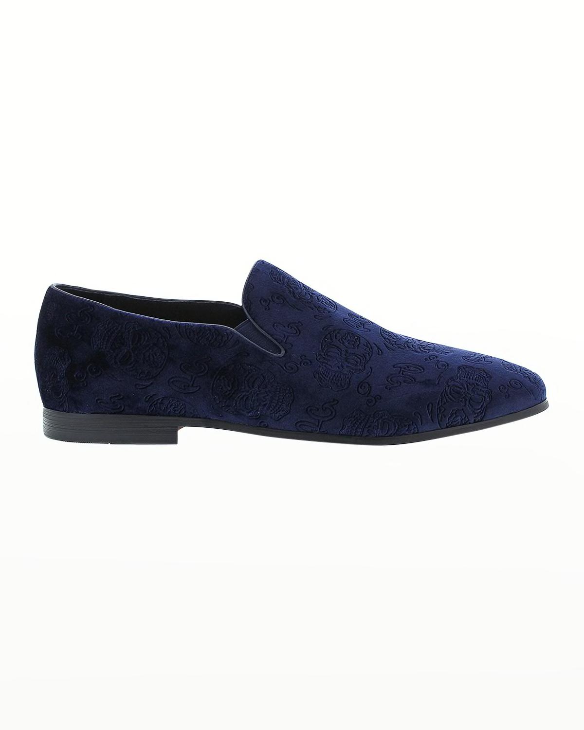 Men's Renegade Skull-Embossed Velvet Loafers by ROBERT GRAHAM