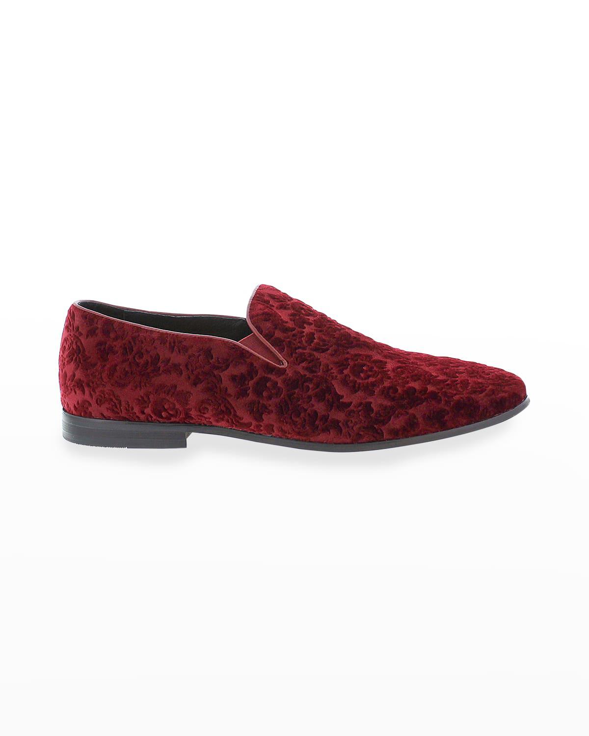Men's Sonoma Floral Skull-Embossed Velvet Loafers by ROBERT GRAHAM