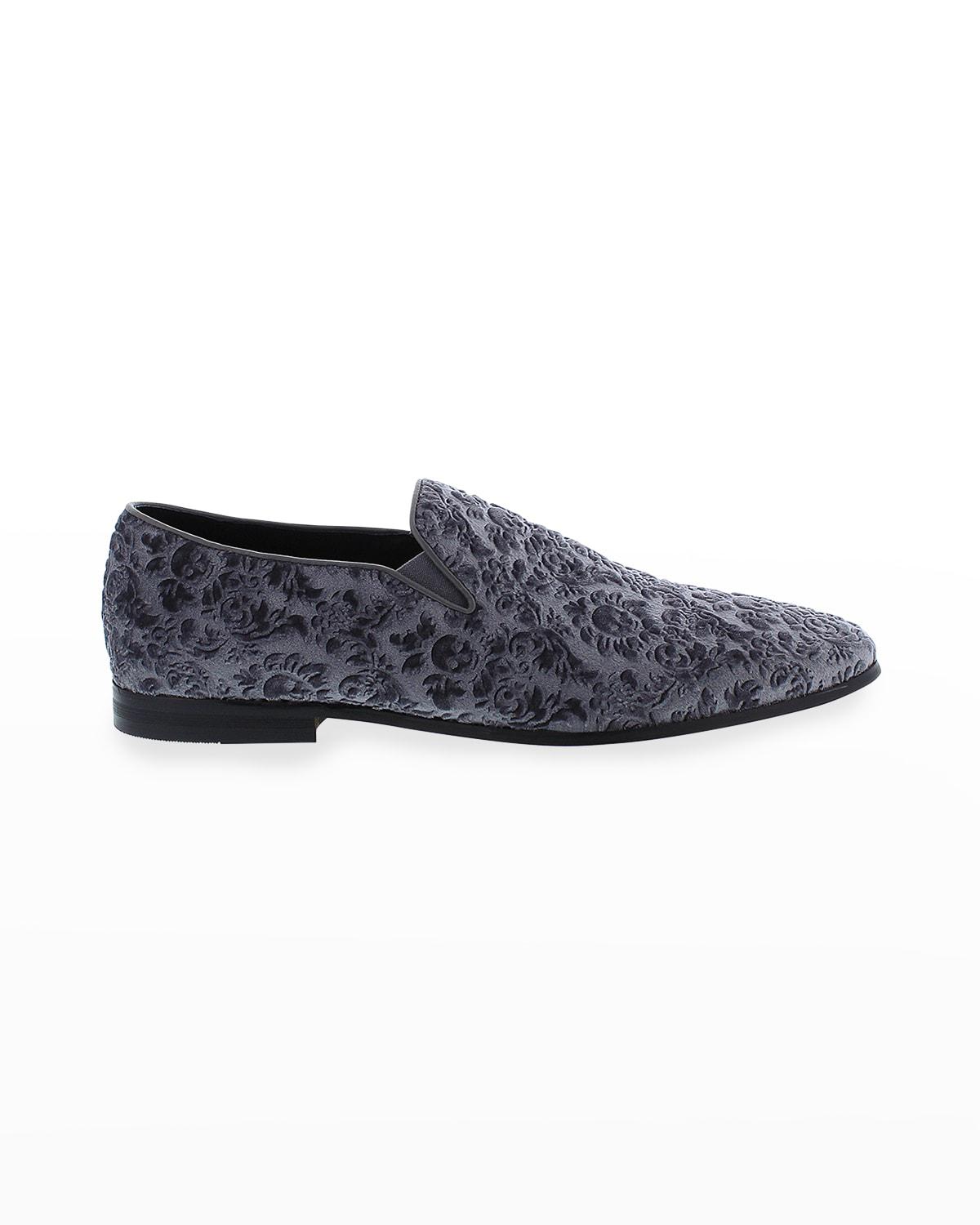 Men's Sonoma Floral Skull-Embossed Velvet Loafers by ROBERT GRAHAM