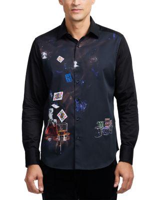 Royal Flush Printed Long Sleeve Button Front Shirt by ROBERT GRAHAM