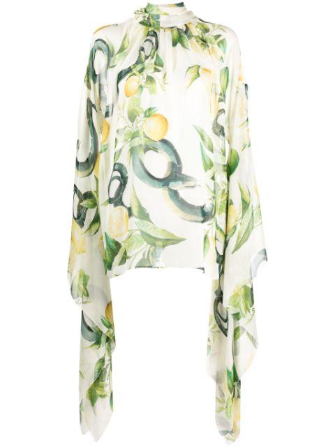 Lemon-print elongated-sleeve blouse by ROBERTO CAVALLI