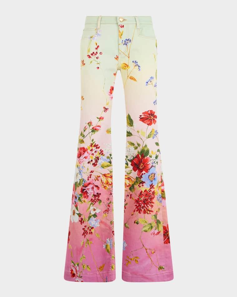 Miami Flowers Print Flare Pants by ROBERTO CAVALLI