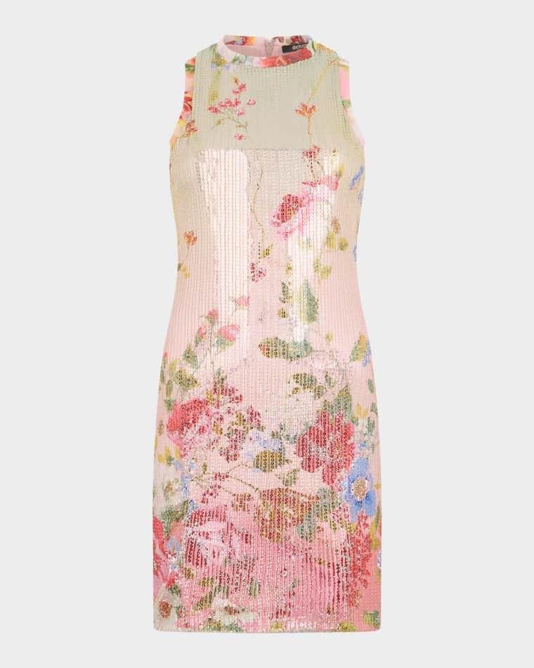 Miami Flowers Print Sequined Mini Dress by ROBERTO CAVALLI