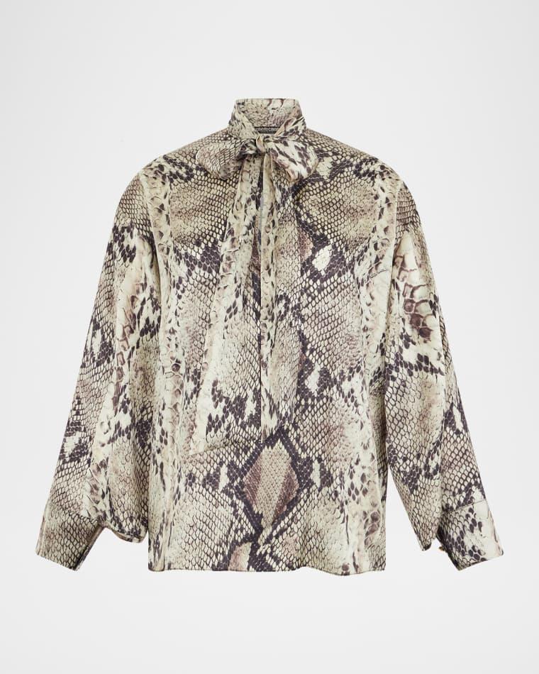 Python Printed Silk Neck-Scarf Blouse by ROBERTO CAVALLI